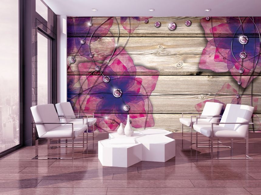 Vliesová obrazová tapeta Dosky s kvetmi 22112, 416 x 254 cm, Photomurals, Vavex