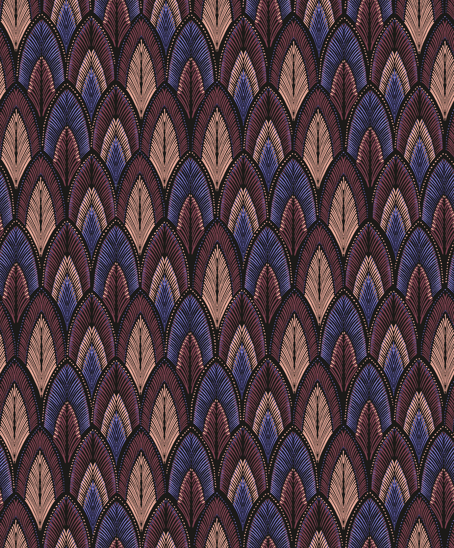 Vínovo-modrá vliesová tapeta s listami, SUM403, Summer, Khroma by Masureel