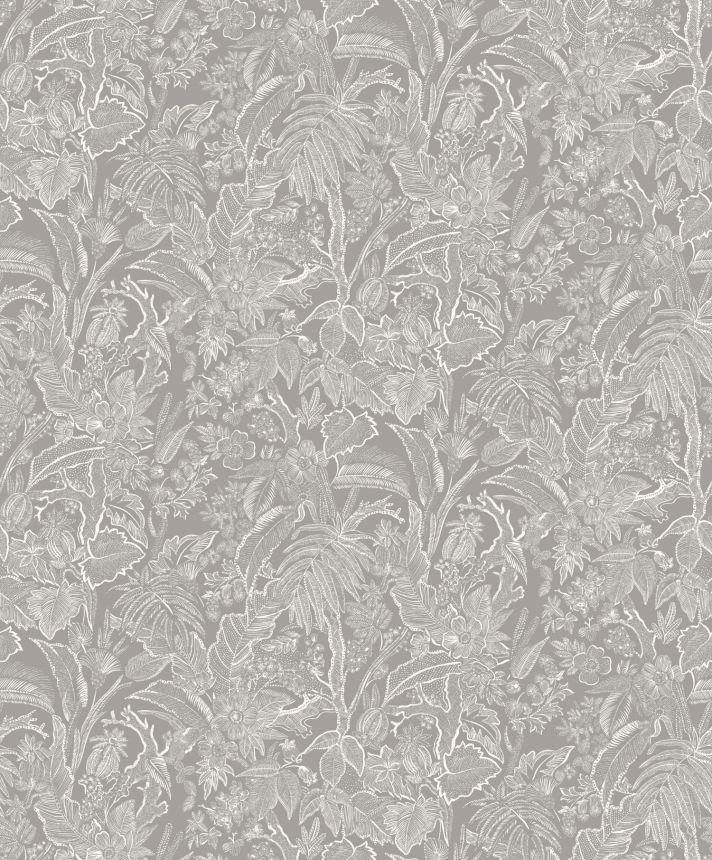 Sivo-strieborná vliesová tapeta s kvetinami a listami, SUM501, Summer, Khroma by Masureel
