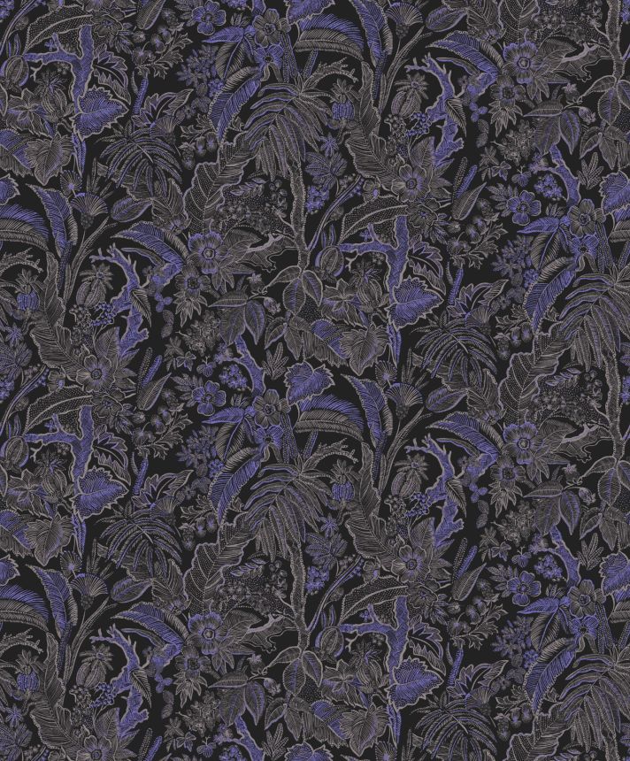 Čierno-modrá vliesová tapeta s kvetinami a listami, SUM503, Summer, Khroma by Masureel