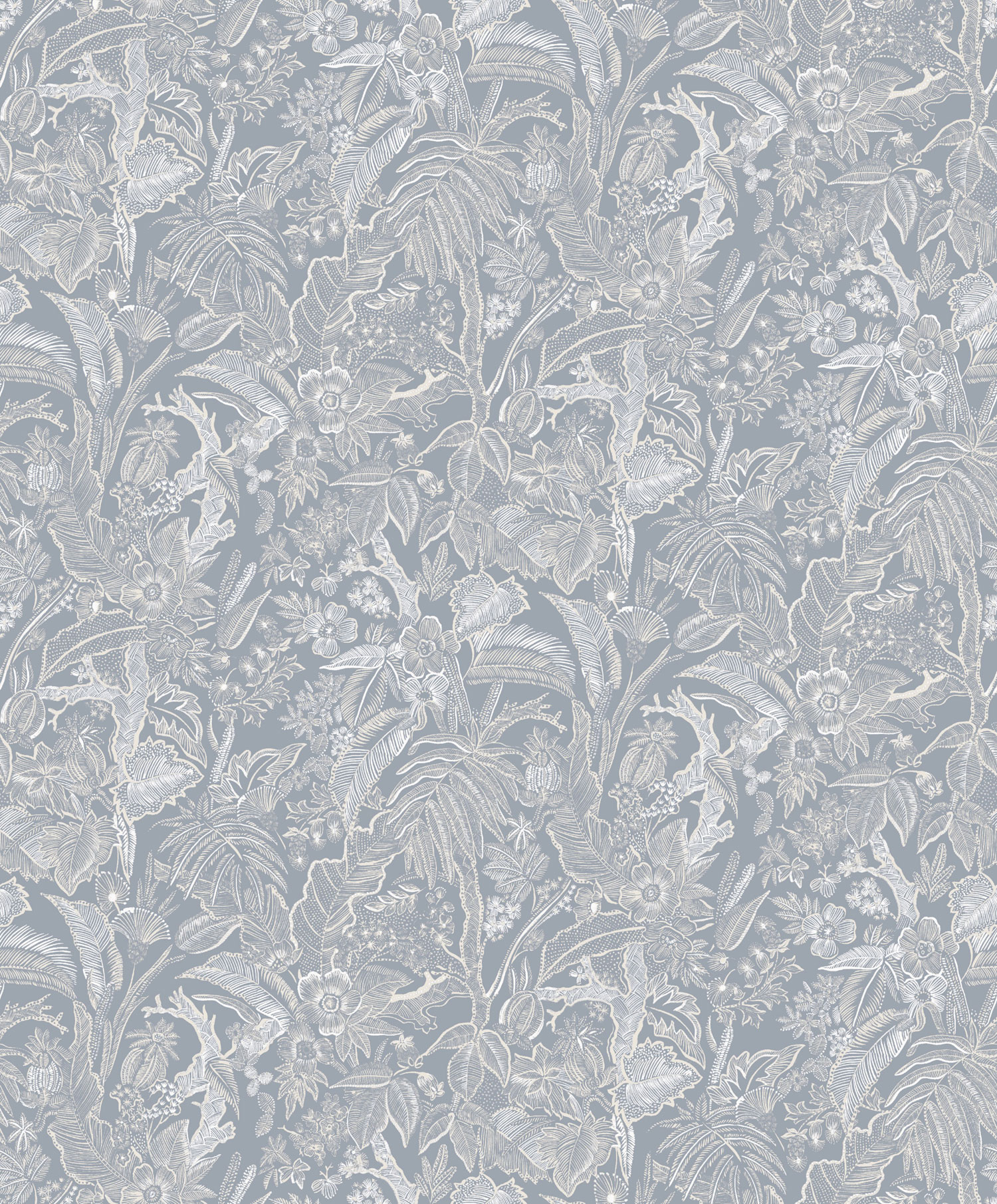 Modrá vliesová tapeta s kvetinami a listami, SUM506, Summer, Khroma by Masureel