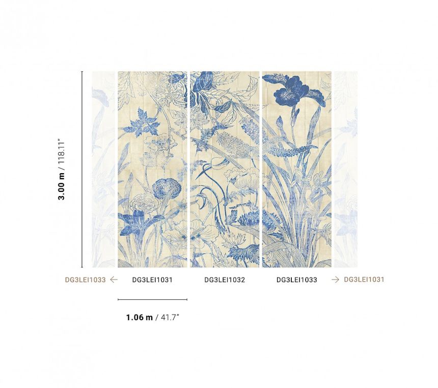 Modrá vliesová fototapeta na stenu, Kvety, listy, DG3LEI1031, Wall Designs III, Khroma by Masureel