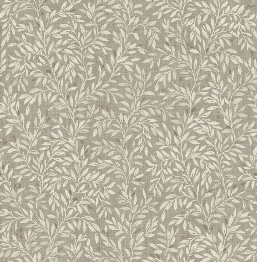 Sivo-hnedá vliesová tapeta s vetvičkami, listy, 118264, Next