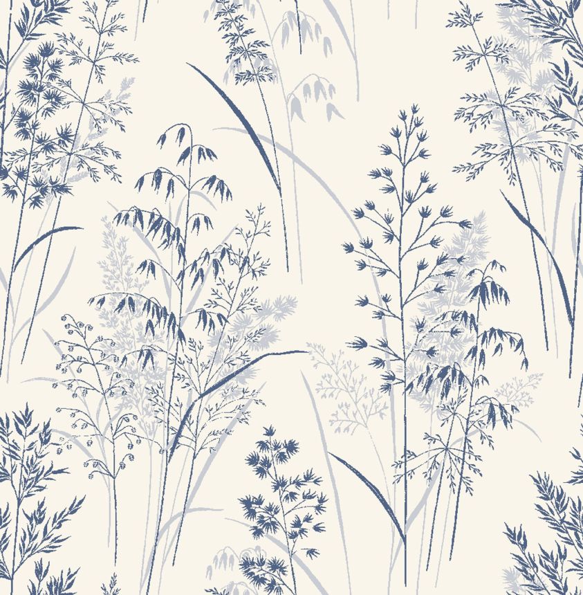 Bielo-modrá vliesová tapeta na stenu, trávy, listy,118265, Next