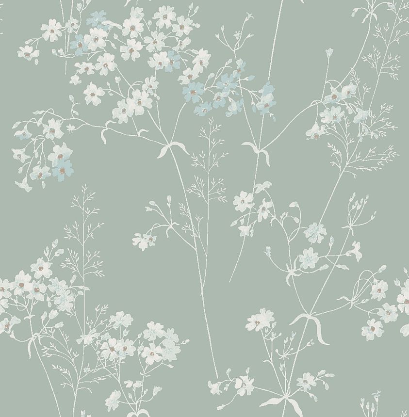 Sivo-zelená vliesová tapeta s kvetinami, 118268, Next