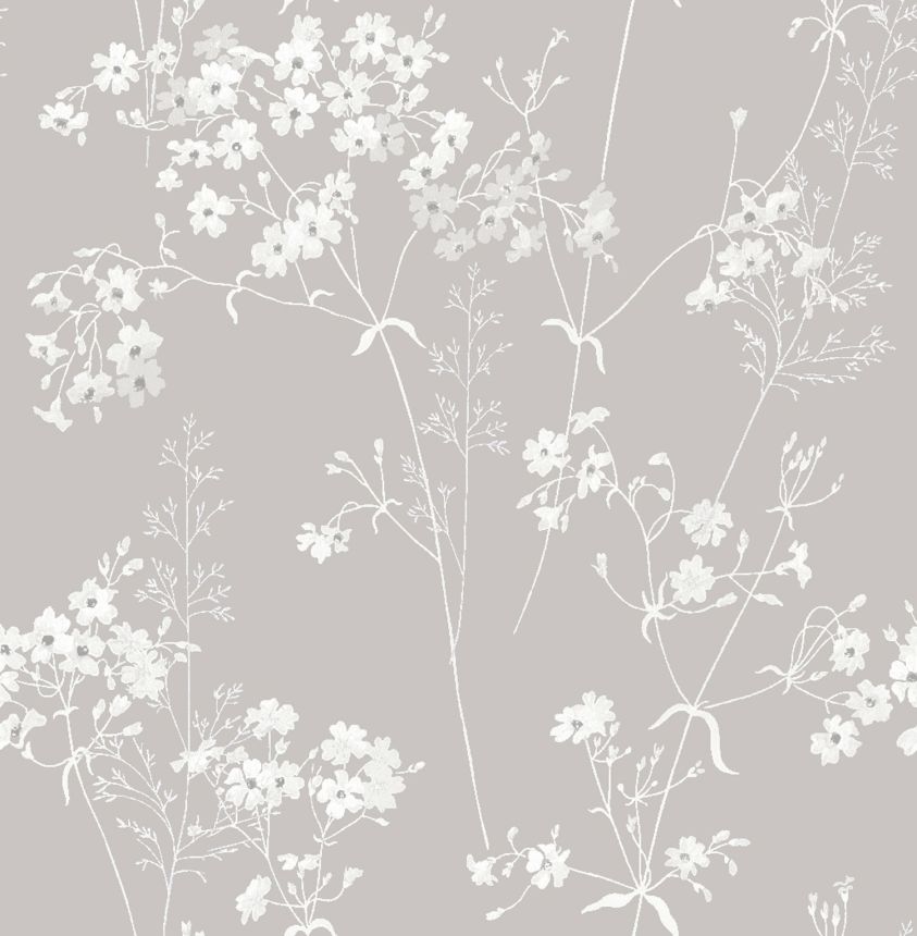 Sivá vliesová tapeta na stenu, kvety, 118269, Next