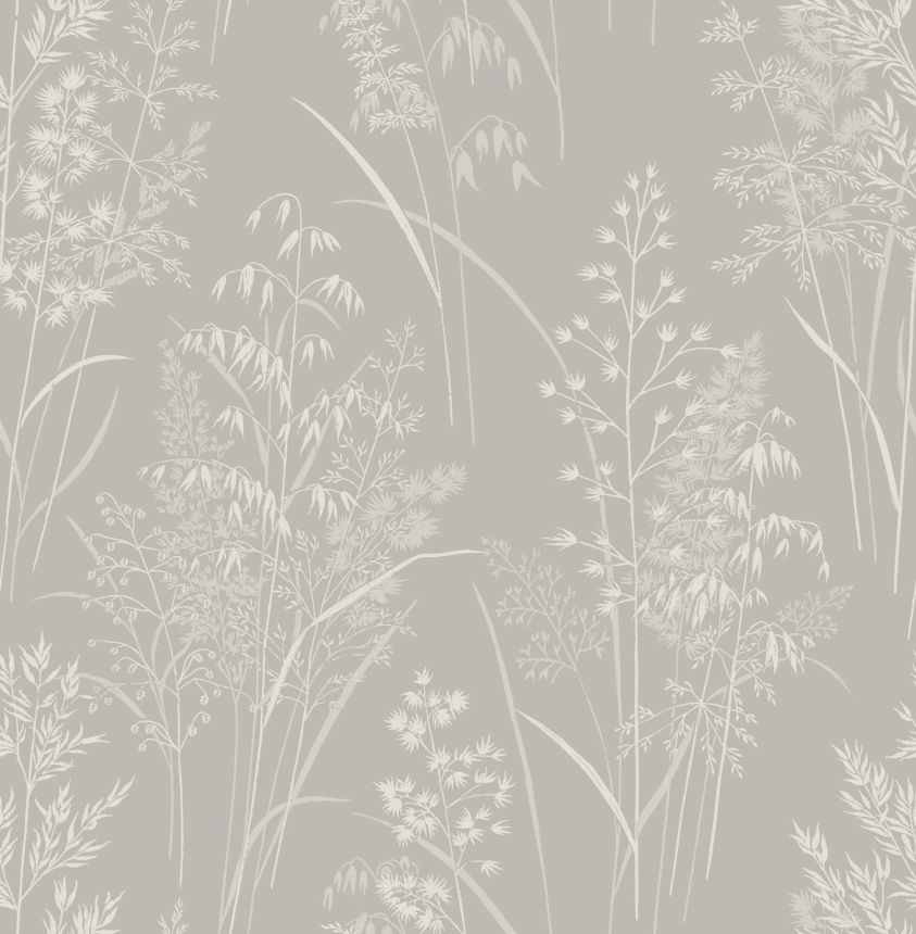 Sivo-béžová vliesová tapeta na stenu, trávy, listy.,120206, Next