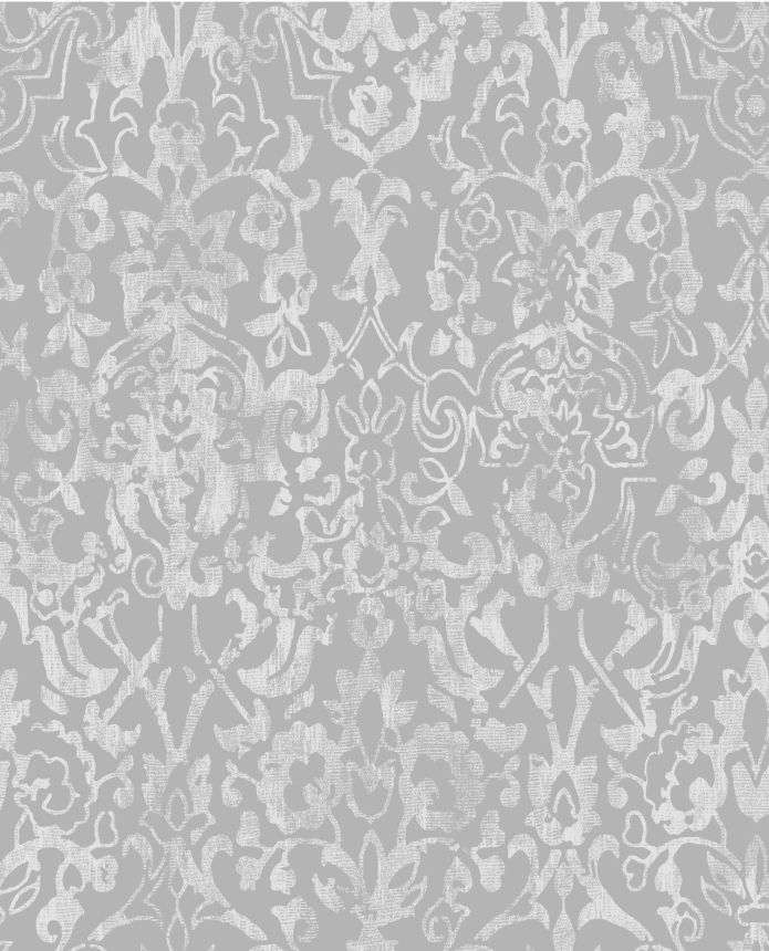 Sivo-strieborná vliesová tapeta na stenu, zámocký damaškový vzor, 118293, Next
