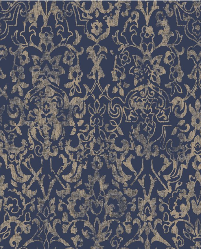 Modro-zlatá vliesová tapeta na stenu, zámocký damaškový vzor, 118294, Next