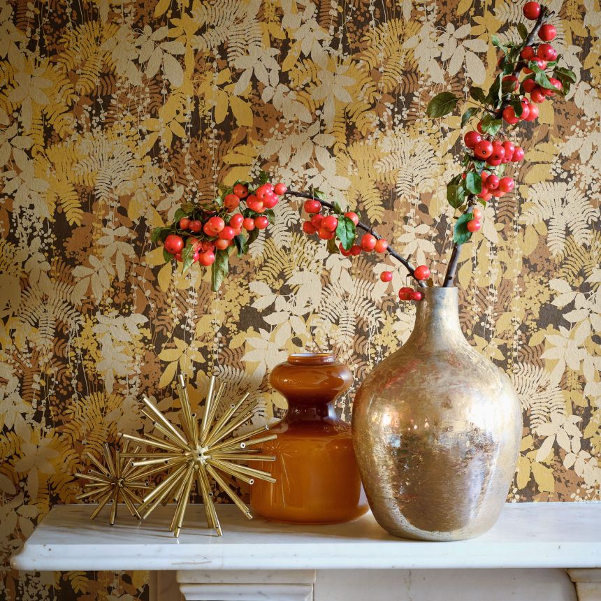 Okrovo-zlatá vliesová tapeta na stenu, listy, 120403, Wiltshire Meadow, Clarissa Hulse