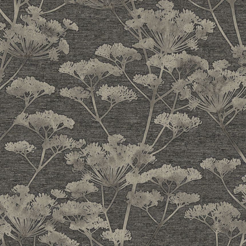Čierno-strieborná vliesová tapeta na stenu, trávy, kvety, 119967, Indulgence, Graham Brown Boutique