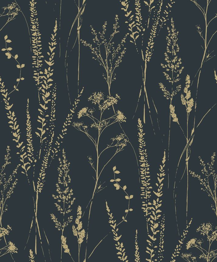 Čierno-zlatá vliesová tapeta s trávami, A64203, Vavex 2025