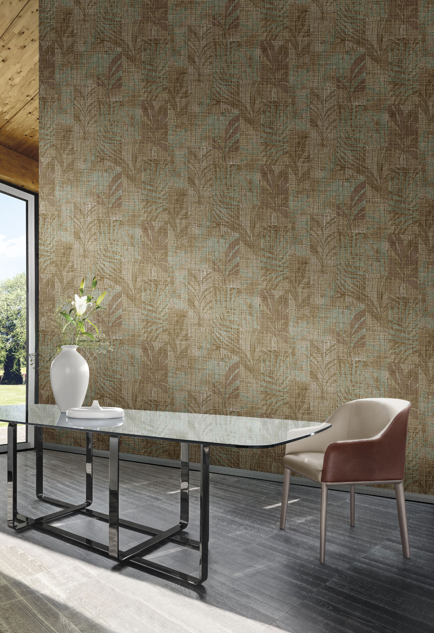 Luxusná hnedo-zelená vliesová tapeta s listami, Z18913, Trussardi 7, Zambaiti Parati