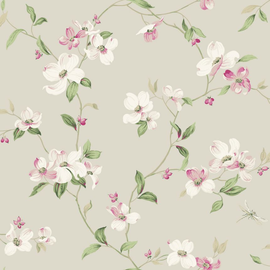 Béžová vliesová tapeta s kvetinami a vážkami, BL1763, Blooms Second Edition Resource Library, York
