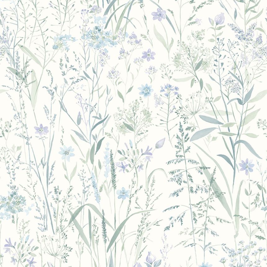Biela vliesová tapeta na stenu, lúčne kvety a trávy, UR3329, Universe 4, Grandeco