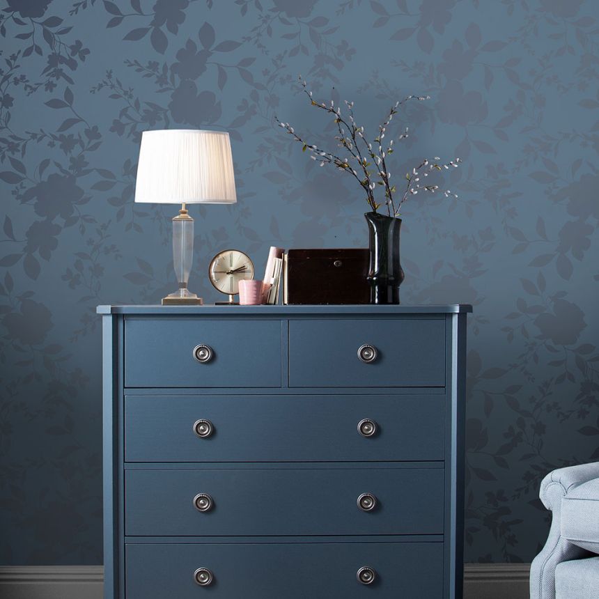 Modrá kvetinová vliesová tapeta na stenu, 118484, Laura Ashley 3