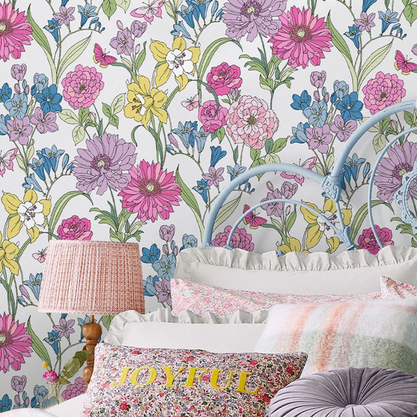 Biela vliesová kvetinová tapeta s motýľmi, 119846, Laura Ashley 3
