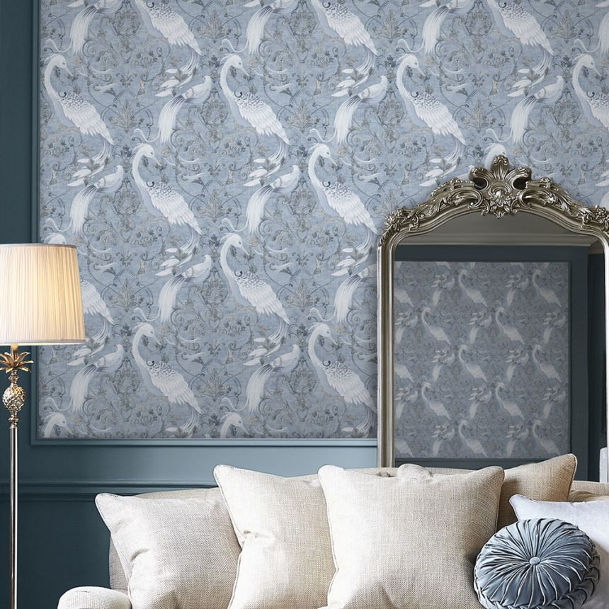 Modro-strieborná zámocká vliesová tapeta, 120132, Laura Ashley 3