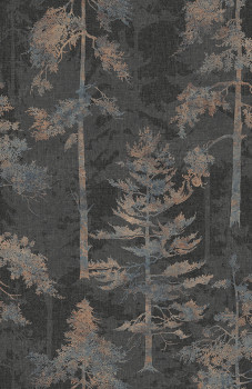 Sivo-čierna vliesová tapeta na stenu, les, stromy, 121424, New Eden, Graham&Brown Premium