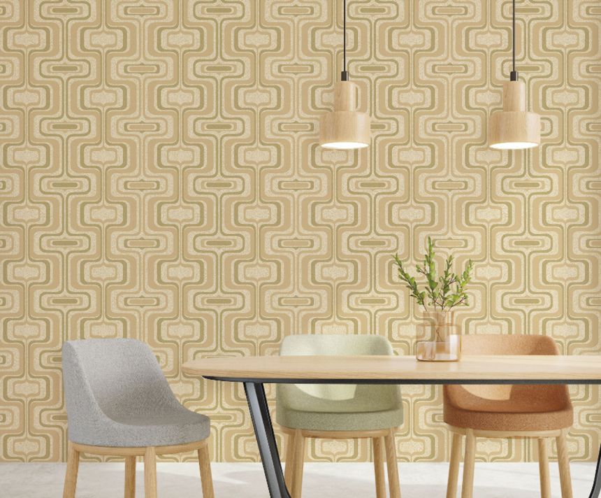 Hnedo-zlatá geometrická vliesová retro tapeta, Z77520, Savana, Zambaiti Parati