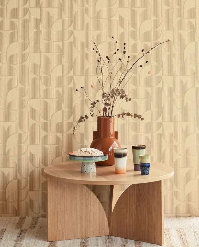 Béžová vliesová geometrická retro tapeta, 333600, Revive, Eijffinger