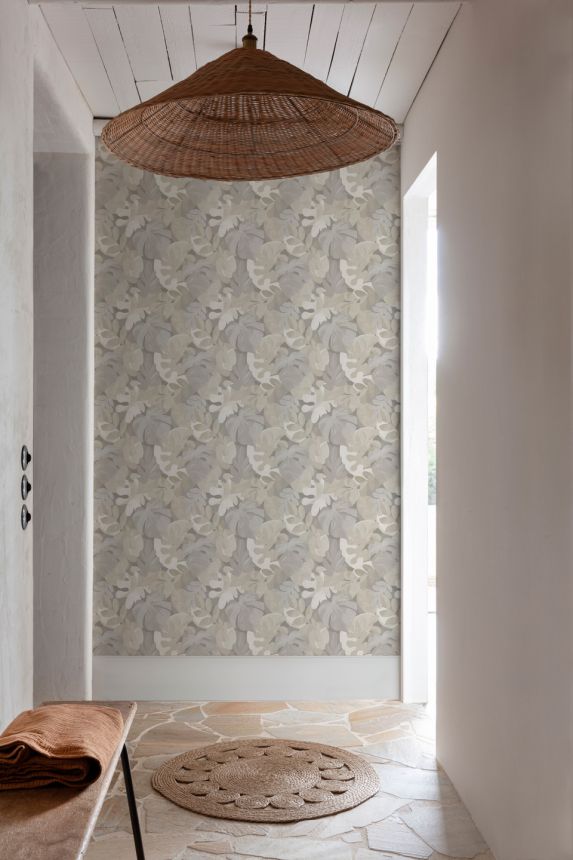 Vliesová tapeta na stenu, sivo-béžová, listy, PH3004, Perfect Harmony, Grandeco