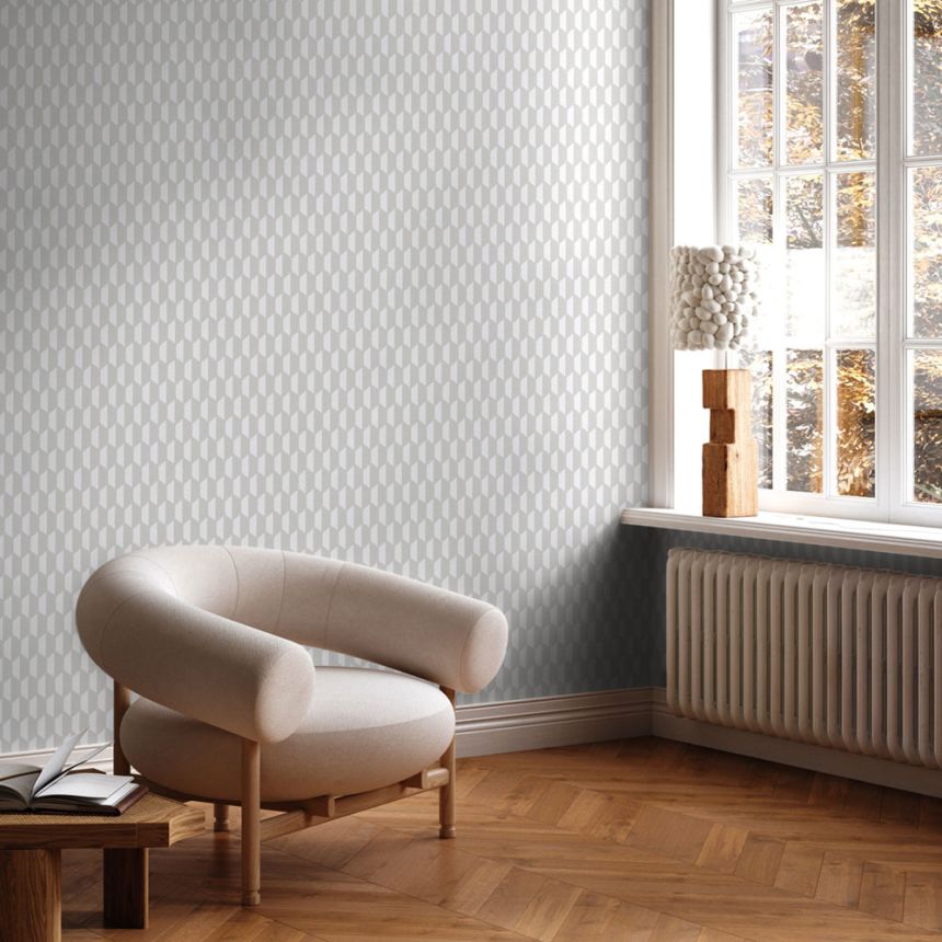 Geometrická tapeta, sivo-biela, imitácia látky, 23208-1, Omega, AdaWall