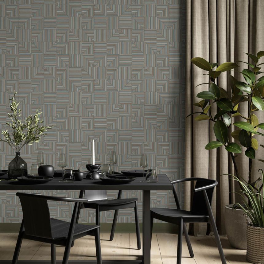Geometrická tapeta, modro-hnedá, imitácia látky, 23209-4, Omega, AdaWall