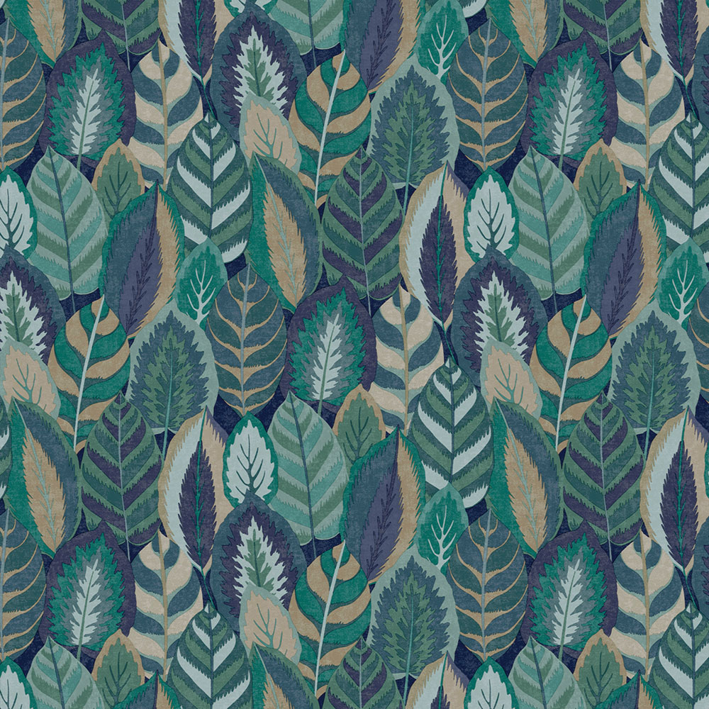 Modro-zelená vliesová tapeta s listami, 121806, Solace, Superfresco Easy