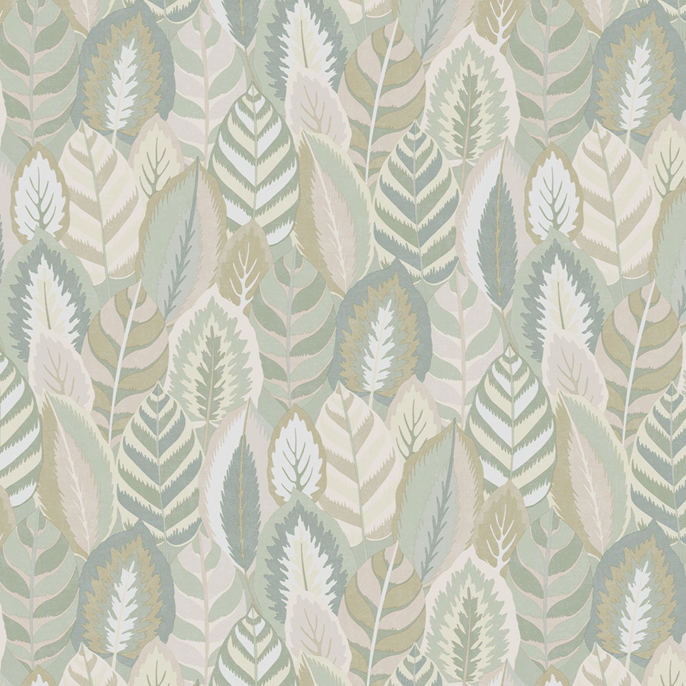 Sivo-zelená vliesová tapeta s listami, 121807, Solace, Superfresco Easy