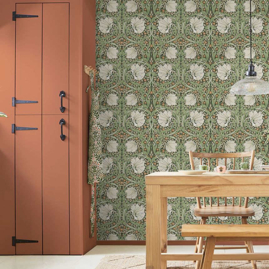 Vliesová tapeta na stenu, zeleno-béžová, kvety, 124242, William Morris At Home