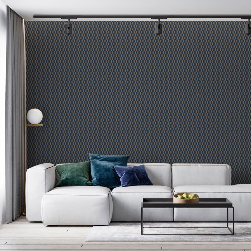 Geometrická tapeta, modro-hnedá, imitácia látky, 23208-6, Omega, AdaWall