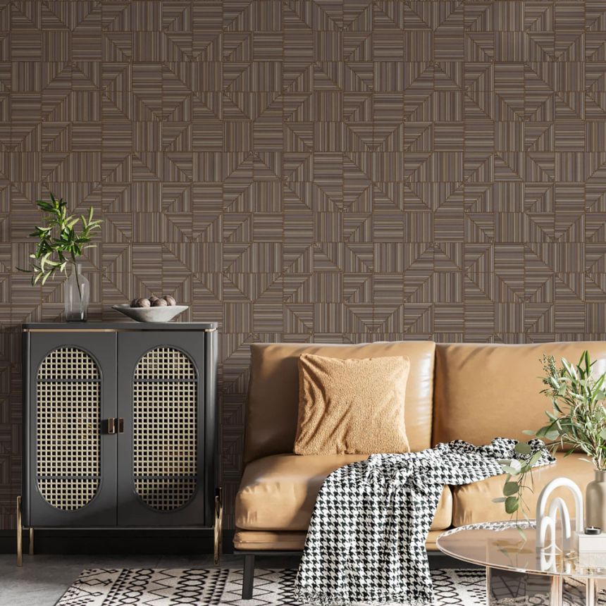 Geometrická tapeta, hnedá, imitácia látky, 23209-6, Omega, AdaWall