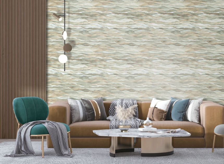 Vliesová tapeta na stenu, sivo-zelená, vlnky, mramor, SA524044, Santa Fe, Design ID
