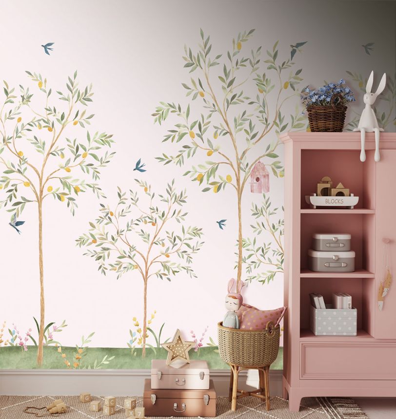 Detská vliesová obrazová tapeta na stenu, ružová, stromčeky, CW6121-1, Cute Walls, Decoprint