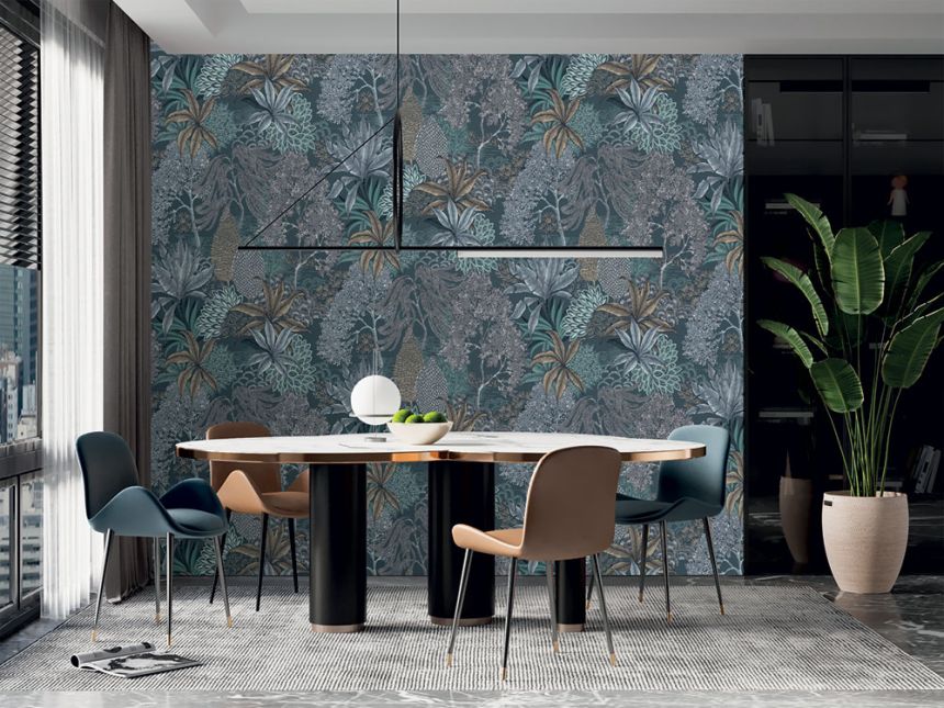 Vliesová obrazová tapeta na stenu, modrá, listy, FW4003-4, Feature Walls, Decoprint