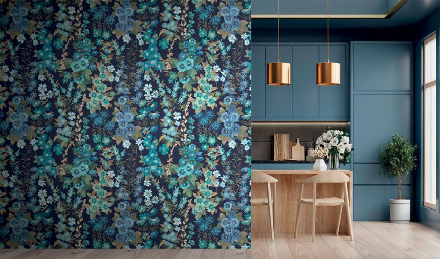 Vliesová obrazová tapeta na stenu, modrá, kvety, FW4025-1, Feature Walls, Decoprint
