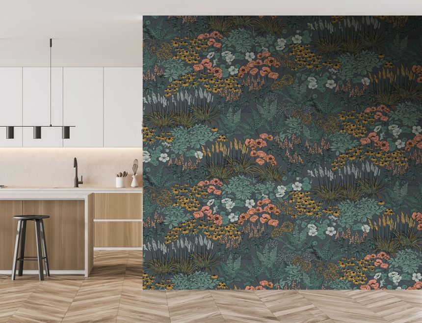 Vliesová obrazová tapeta na stenu, modrá, kvety, FW4062-4, Feature Walls, Decoprint