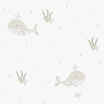 Detská vliesová tapeta na stenu, sivo-béžová, veľryby, 281-3, Enzo,  ICH Wallcoverings