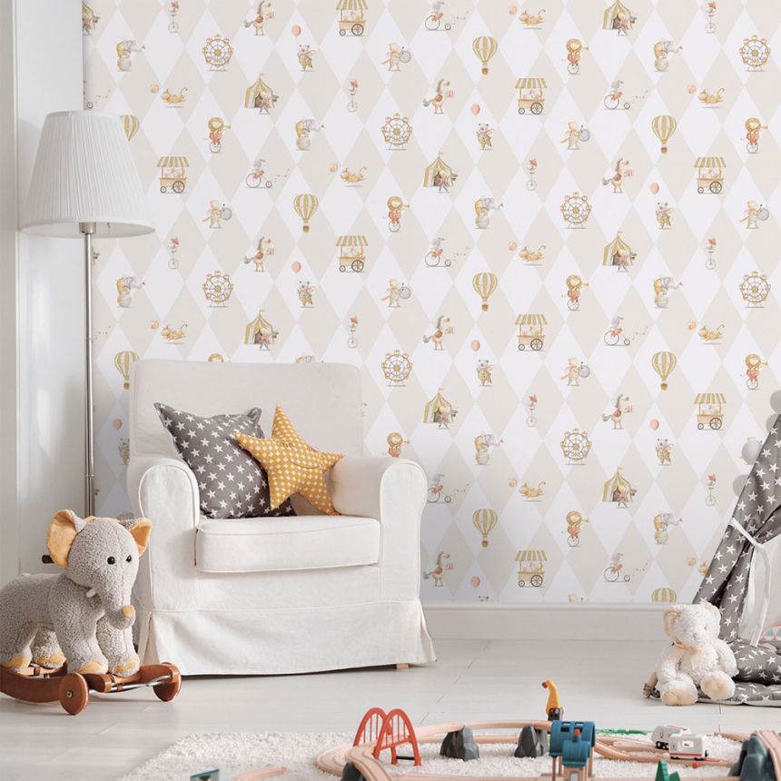 Detská vliesová tapeta na stenu, sivo-béžová, zvieratká, 282-3, Enzo,  ICH Wallcoverings