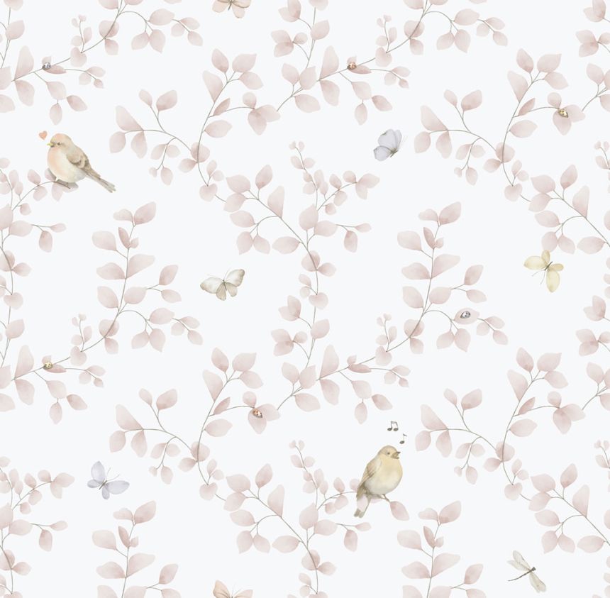 Detská vliesová tapeta na stenu, ružová, vtáčiky, 284-1, Enzo,  ICH Wallcoverings