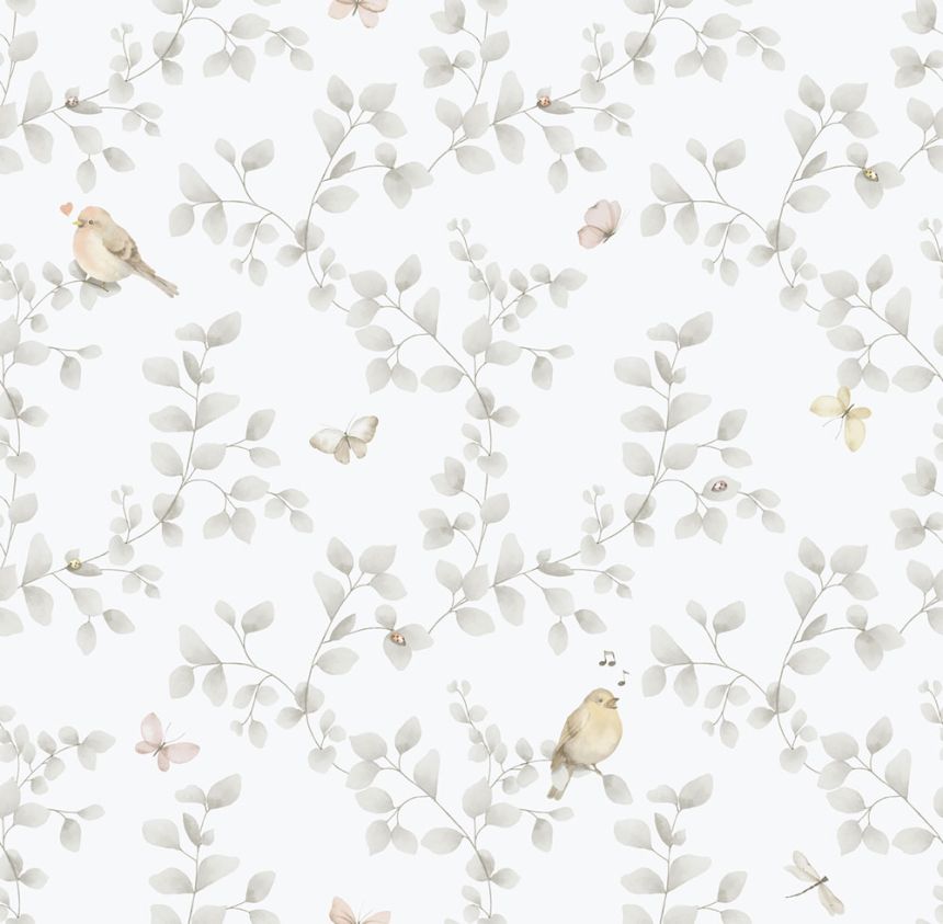Detská vliesová tapeta na stenu, sivá, vtáčiky, 284-2, Enzo,  ICH Wallcoverings
