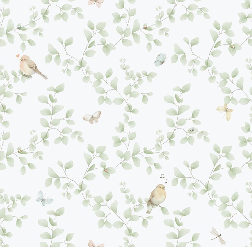 Detská vliesová tapeta na stenu, zelená, vtáčiky, 284-3, Enzo,  ICH Wallcoverings