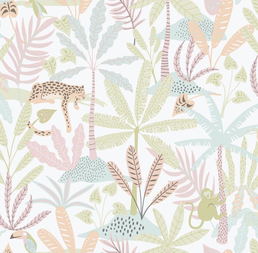 Detská vliesová tapeta na stenu, ružová, džungľa, 286-1, Enzo,  ICH Wallcoverings