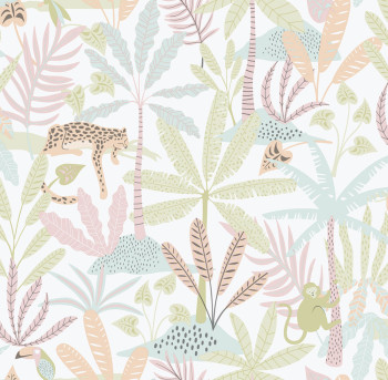 Detská vliesová tapeta na stenu, ružová, džungľa, 286-1, Enzo,  ICH Wallcoverings