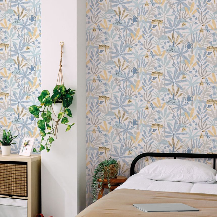 Detská vliesová tapeta na stenu, modrá, džungľa, 286-2, Enzo,  ICH Wallcoverings