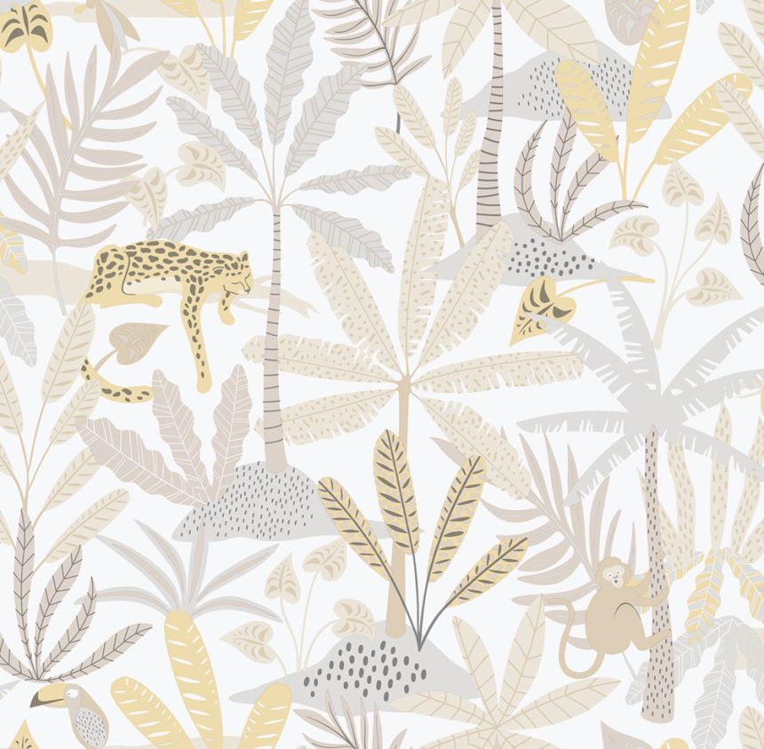 Detská vliesová tapeta na stenu, sivo-béžová, džungľa, 286-3, Enzo,  ICH Wallcoverings