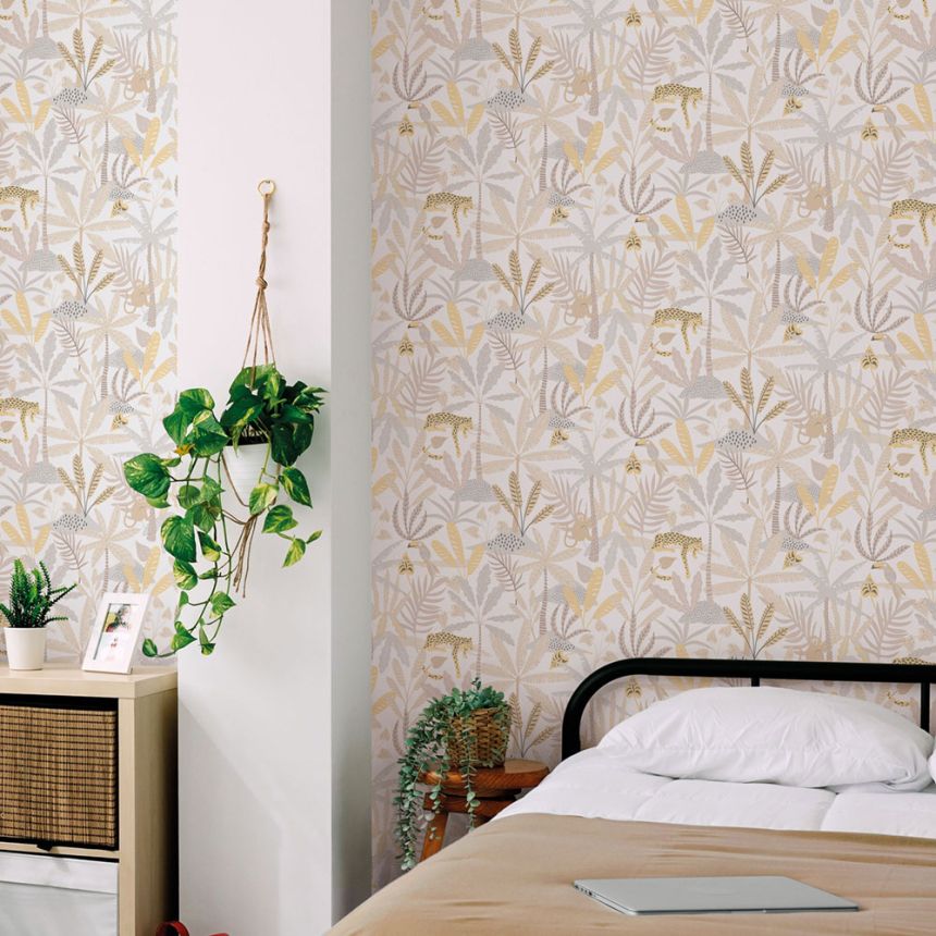 Detská vliesová tapeta na stenu, sivo-béžová, džungľa, 286-3, Enzo,  ICH Wallcoverings