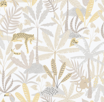Detská vliesová tapeta na stenu, sivo-béžová, džungľa, 286-3, Enzo,  ICH Wallcoverings
