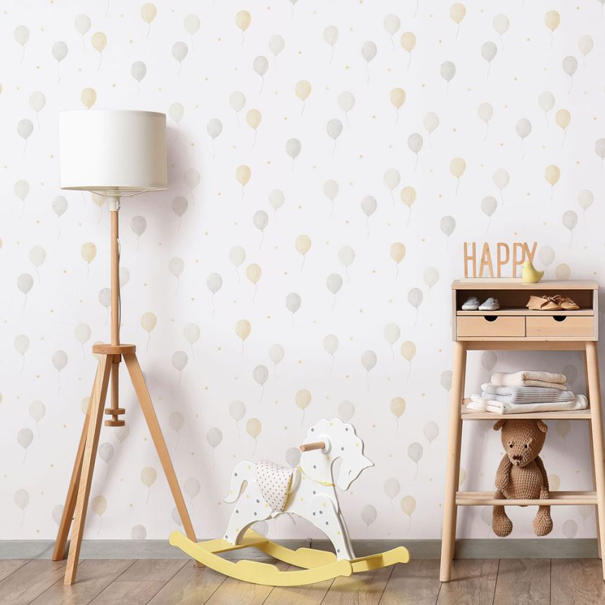 Detská vliesová tapeta na stenu, sivo-béžová, balóniky, 287-3, Enzo,  ICH Wallcoverings